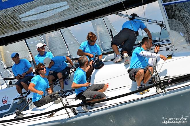 Skipper Alberto Rossi and his Italian team on Enfant Terrible are the reigning world champs © Sara Proctor http://www.sailfastphotography.com